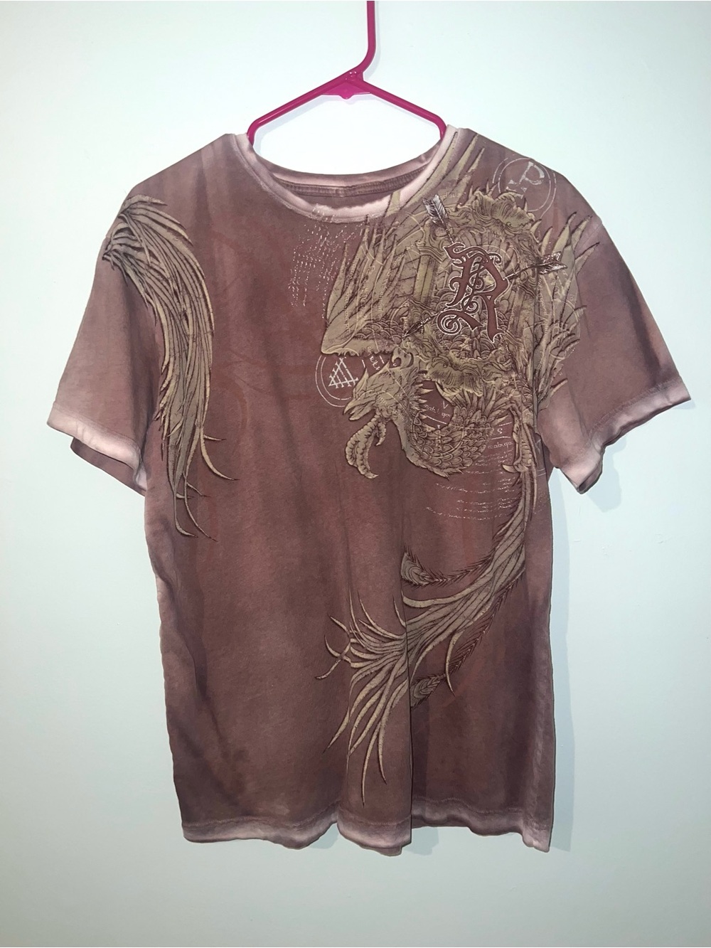 Ring of Fire Brown Y2K Graphic Tee with Phoenix Dragon